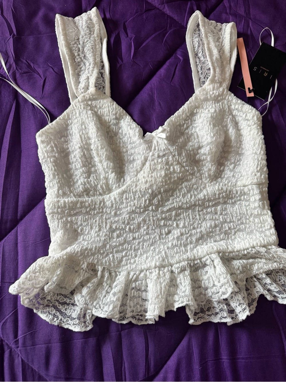 iris White Lace Ruffle Tank Top